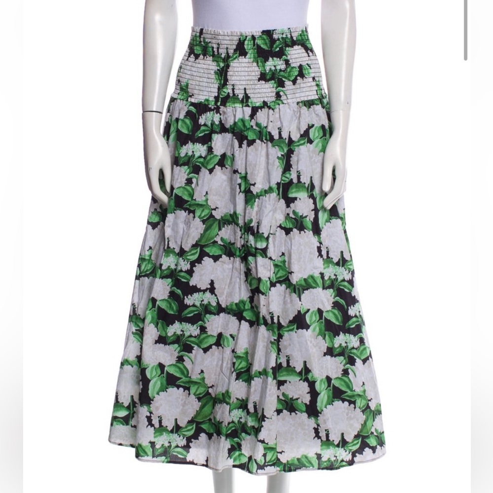 Hill House Floral Green and White Smocked Nap Skirt